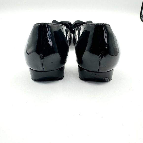 STUART WEITZMAN BLACK LEATHER SHOE PATENT LEATHER FLAT  OPEN TOE LOAFER SIZE 8 - Picture 5 of 14